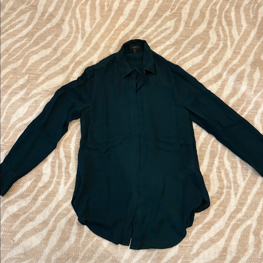 J. Crew Forest Green Silk Blouse